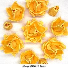 Mango Yellow Orange 3D Sugar Non-Wired Roses  3 SHADES 4 SIZES