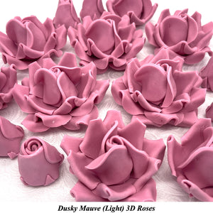 Dusky Mauve 3D Sugar Non-Wired Roses  3 SHADES 4 SIZES