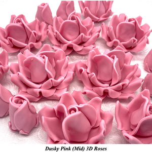Dusky PInk 3D Sugar Non-Wired Roses  3 SHADES 4 SIZES