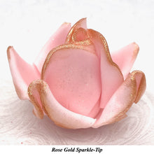 Rose Gold Sparkle-Tip Pink Sugar Roses 3SIZES NON WIRED White/Pink Sparkle Tip Options