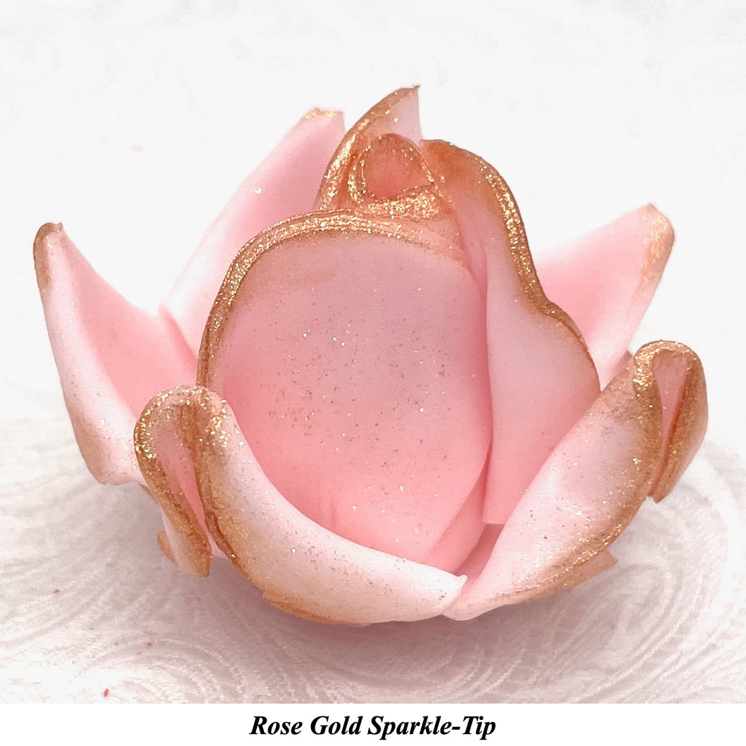 Rose Gold Sparkle-Tip Pink Sugar Roses 3SIZES NON WIRED White/Pink Sparkle Tip Options
