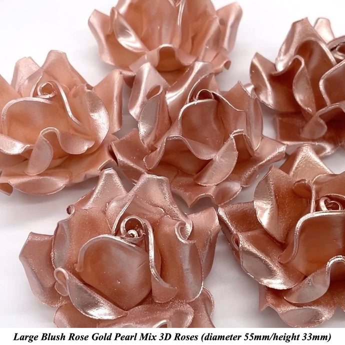 Non-Wired Large 3D Blush Rose Gold Pearl Mix Sugar Roses Standard Petal 55mm 3 SHADES
