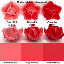 Poppy Red 3D Sugar Non-Wired Roses  3 SHADES 4 SIZES