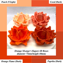 Orange Coral Peach Paprika Non-Wired XLarge+ (Super) 3D Sugar Roses Larger Petal 75mm
