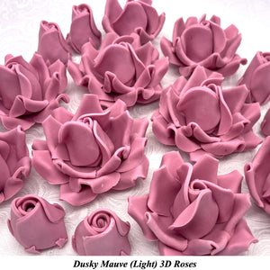 Dusky Mauve 3D Sugar Non-Wired Roses  3 SHADES 4 SIZES