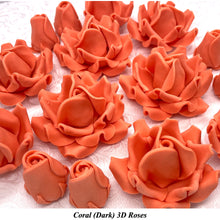 Coral Orange 3D Sugar Non-Wired Roses  3 SHADES 4 SIZES