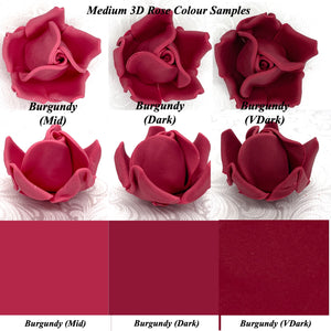 Non-Wired 4 Sizes 3D Burgundy Red Sugar Roses Standard Petal 20mm-65mm