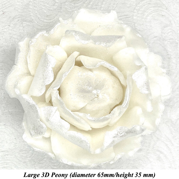 White Sparkle-Tip White 3D Non-Wired Large Sugar Peonies