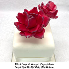Wired Violet Sparkle-Tip Ruby Red Roses Sugar Roses Large & XLarge+ Sizes