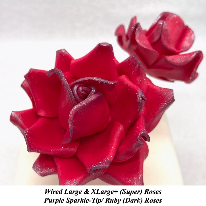 Wired Violet Sparkle-Tip Ruby Red Roses Sugar Roses Large & XLarge+ Sizes