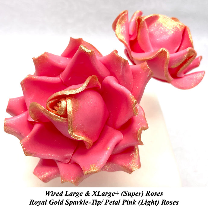 Wired Gold Sparkle-Tip Pink Roses Sugar Roses Large & XLarge+ Sizes