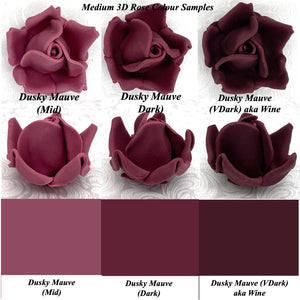 Large Deep Dusky Mauve Wine 3D Non-Wired Sugar Roses in 3 tones 55mm