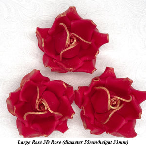 Royal Gold Sparkle-Tip Ruby Red Sugar Roses 3SIZES NON WIRED