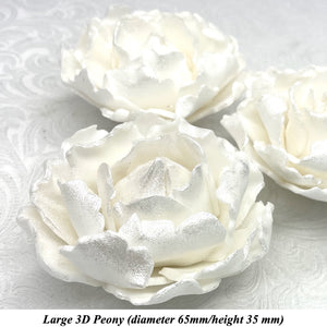 White Sparkle-Tip White 3D Non-Wired Large Sugar Peonies