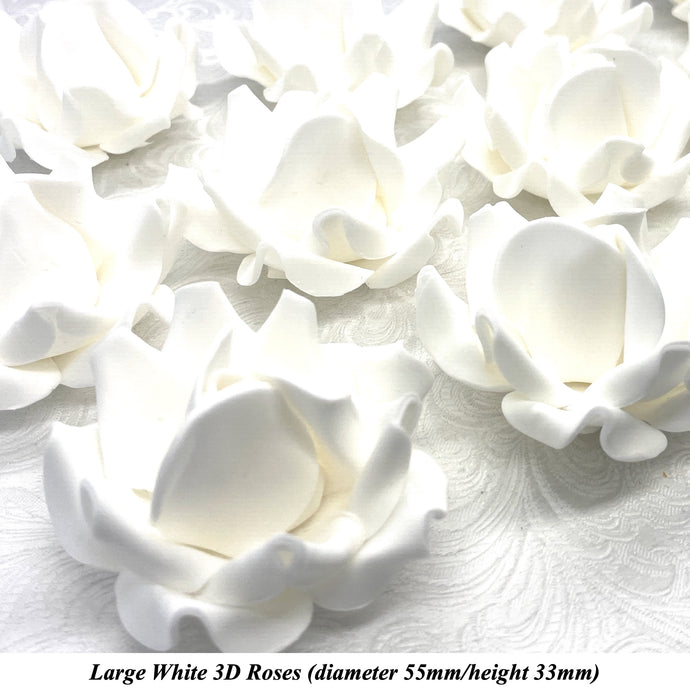 Non-Wired Large 3D White Sugar Roses Standard Petal 55mm