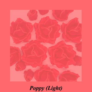 Poppy Red 3D Sugar Non-Wired Roses  3 SHADES 4 SIZES