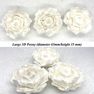White Sparkle-Tip White 3D Non-Wired Large Sugar Peonies