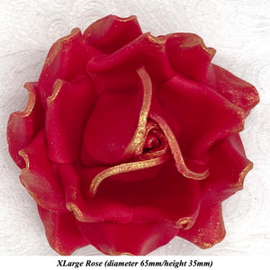 Royal Gold Sparkle-Tip Ruby Red Sugar Roses 3SIZES NON WIRED