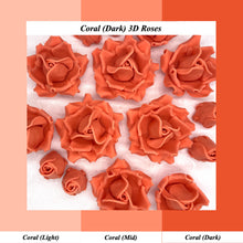 Coral Orange 3D Sugar Non-Wired Roses  3 SHADES 4 SIZES
