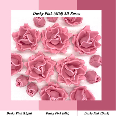 Dusky PInk 3D Sugar Non-Wired Roses  3 SHADES 4 SIZES