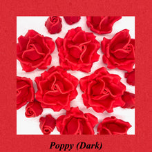 Poppy Red 3D Sugar Non-Wired Roses  3 SHADES 4 SIZES