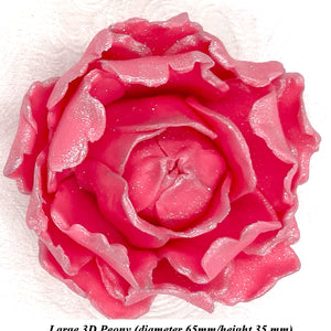 Dark Silver Sparkle-Tip Pink 3D Non-Wired Large Sugar Peonies