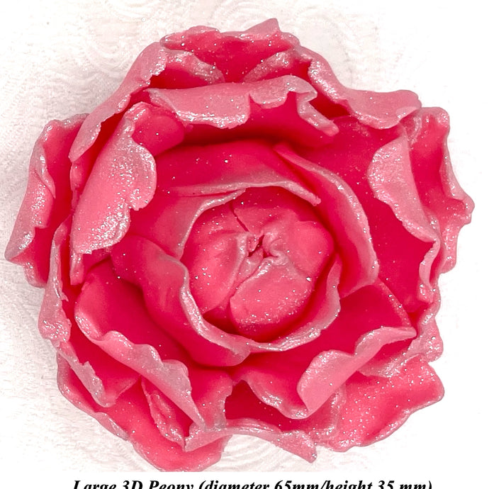 Dark Silver Sparkle-Tip Pink 3D Non-Wired Large Sugar Peonies