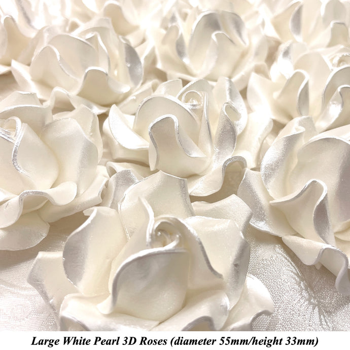 Non-Wired Large 3D White Pearl Sugar Roses Standard Petal 55mm