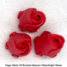 Poppy Red 3D Sugar Non-Wired Roses  3 SHADES 4 SIZES
