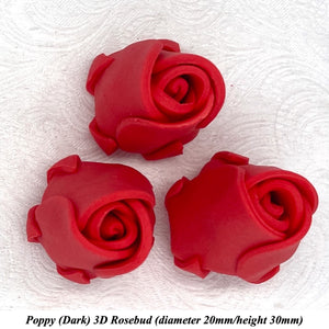 Poppy Red 3D Sugar Non-Wired Roses  3 SHADES 4 SIZES