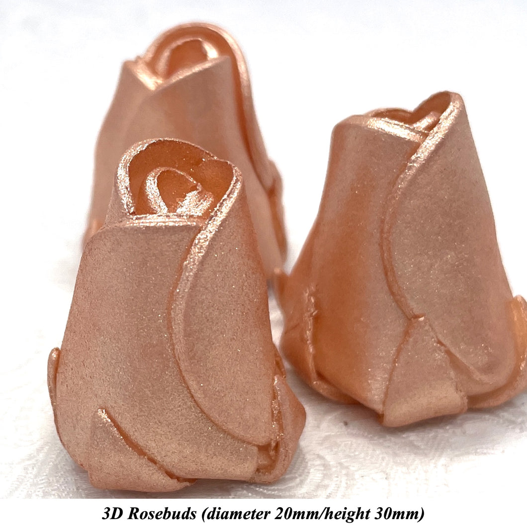 Non-Wired 4 Sizes Pale Rose Gold Metallic Pearl 3D Sugar Roses Standard Petal 20mm-65mm