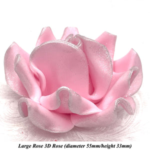 Light Silver Sparkle-Tip Pink Sugar Roses 3SIZES NON WIRED White/Pink Sparkle Tip Options