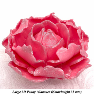 Dark Silver Sparkle-Tip Pink 3D Non-Wired Large Sugar Peonies