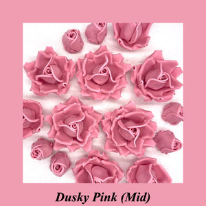 Dusky PInk 3D Sugar Non-Wired Roses  3 SHADES 4 SIZES