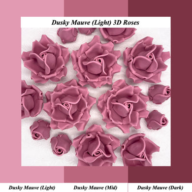 Dusky Mauve 3D Sugar Non-Wired Roses  3 SHADES 4 SIZES