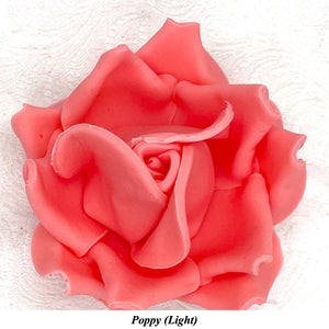 Large Poppy Red 3D Non-Wired Sugar Roses in 3 tones 55mm