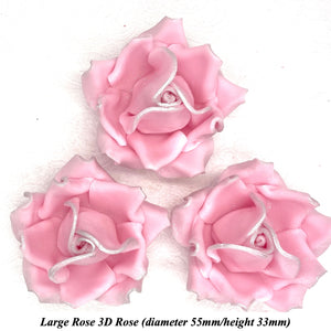 Light Silver Sparkle-Tip Pink Sugar Roses 3SIZES NON WIRED White/Pink Sparkle Tip Options