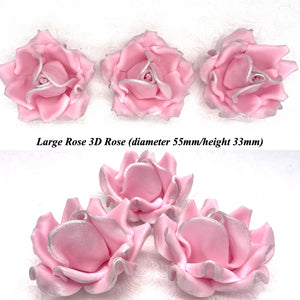 Light Silver Sparkle-Tip Pink Sugar Roses 3SIZES NON WIRED White/Pink Sparkle Tip Options