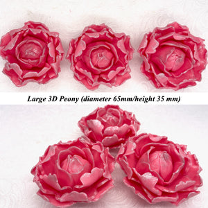 Dark Silver Sparkle-Tip Pink 3D Non-Wired Large Sugar Peonies