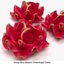 Royal Gold Sparkle-Tip Ruby Red Sugar Roses 3SIZES NON WIRED