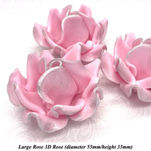 Light Silver Sparkle-Tip Pink Sugar Roses 3SIZES NON WIRED White/Pink Sparkle Tip Options