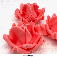 Large Poppy Red 3D Non-Wired Sugar Roses in 3 tones 55mm