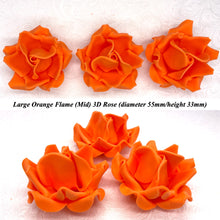 Large Bright Orange 3D Non-Wired Sugar Roses in 3 tones 55mm