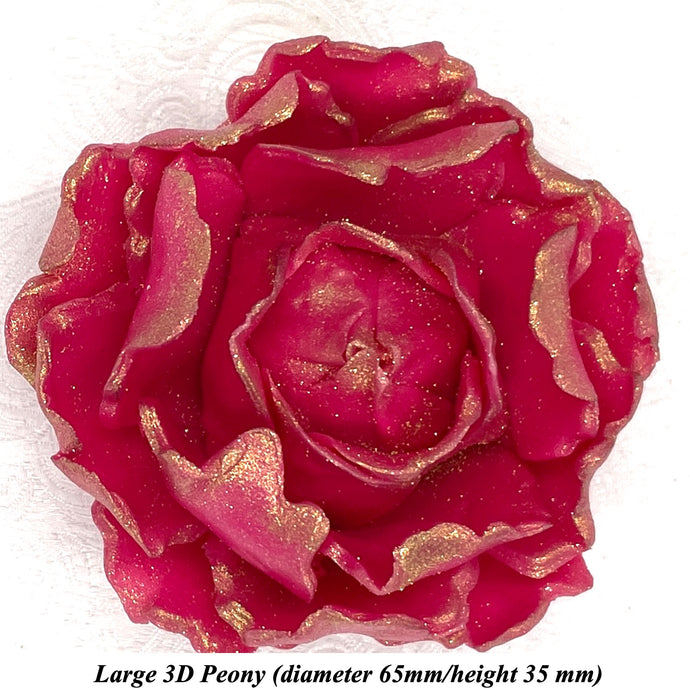 Vintage Gold Sparkle-Tip Fuchsia Pink 3D Non-Wired Large Sugar Peonies