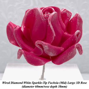 Wired White Sparkle-Tip Pink Roses Sugar Roses Large & XLarge+ Sizes