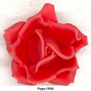 Large Poppy Red 3D Non-Wired Sugar Roses in 3 tones 55mm