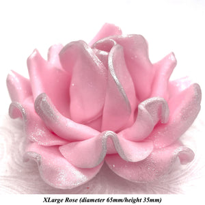 Light Silver Sparkle-Tip Pink Sugar Roses 3SIZES NON WIRED White/Pink Sparkle Tip Options