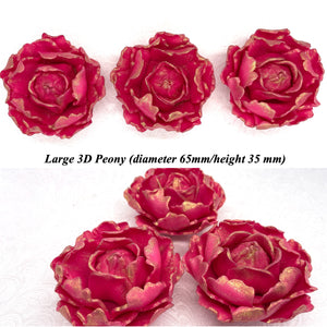 Vintage Gold Sparkle-Tip Fuchsia Pink 3D Non-Wired Large Sugar Peonies