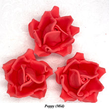 Large Poppy Red 3D Non-Wired Sugar Roses in 3 tones 55mm