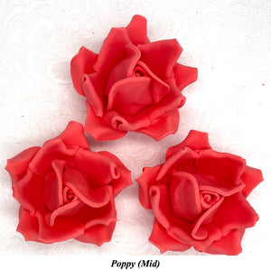 Large Poppy Red 3D Non-Wired Sugar Roses in 3 tones 55mm
